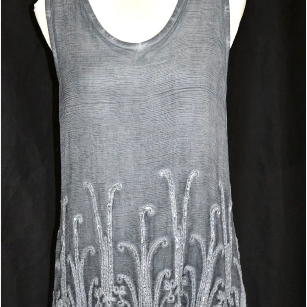 Soft Surroundings Crinkle Grey Silk Romance Embroidered Overlay Tunic Se…